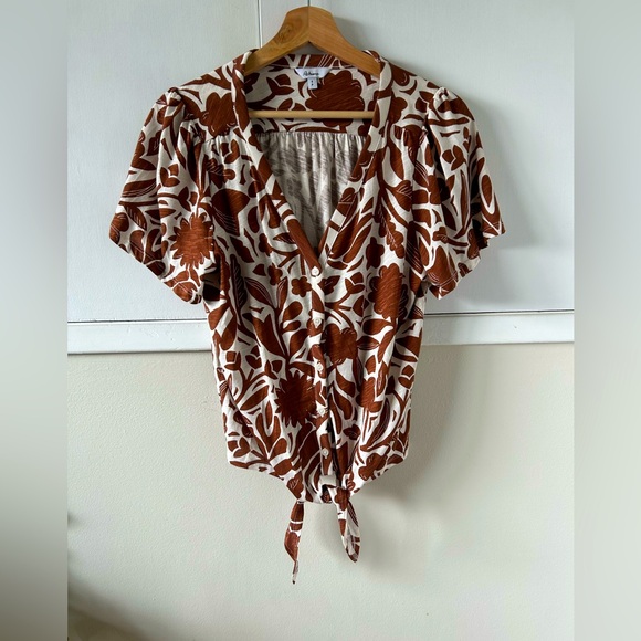 Reitmans Tops - Reitmans Brown and White Floral Blouse